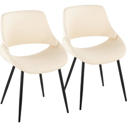 Fabrico Dining Accent Chair in Black Metal & Cream Leatherette (Set of 2)